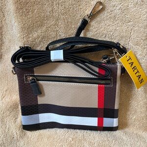 Tartan Crossbody Bag with Red Stripe
